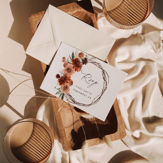 Rustic Earth & Champagne Florals w Meal UAWG 2 RSVP Karte