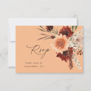 Rustic Earth & Champagne Florals w Meal UAWG -peac RSVP Karte