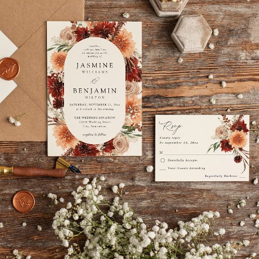 Rustic Earth & Champagne Florals Wedding Einladung