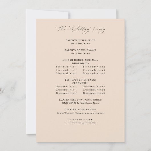 Rustic Earth & Champagne Florals Wedding Program B Einladung (Rückseite)