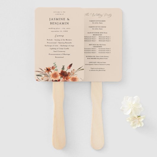 Rustic Earth & Champagne Florals Wedding Program B Fächer (Vorne und Hinten)