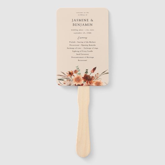 Rustic Earth & Champagne Florals Wedding Program B Fächer (Vorderseite)