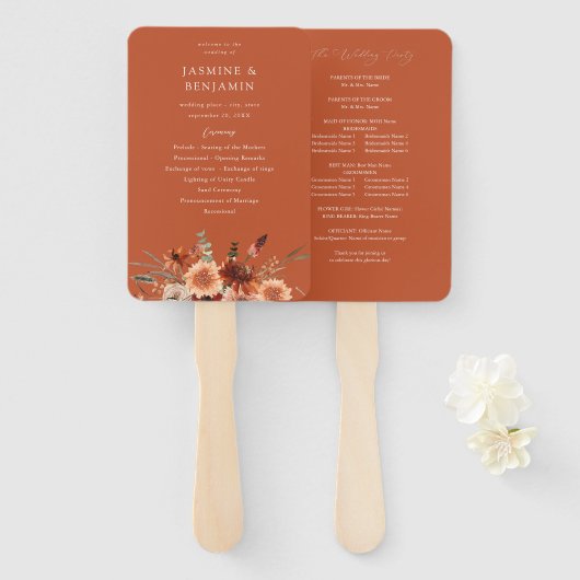 Rustic Earth & Champagne Florals Wedding Program T Fächer (Vorne und Hinten)