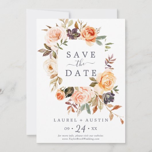 Rustic Earth Florals Ankündigung Datum freihalten (Vorderseite)