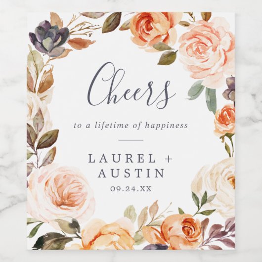 Rustic Earth Florals Cheers Wedding Wine Labels Weinetikett (Einzelnes Label)