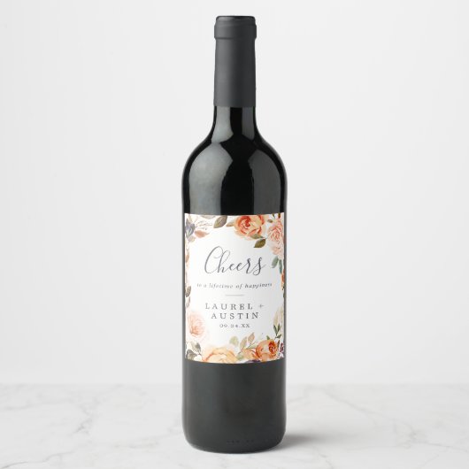 Rustic Earth Florals Cheers Wedding Wine Labels Weinetikett (Vorderseite)