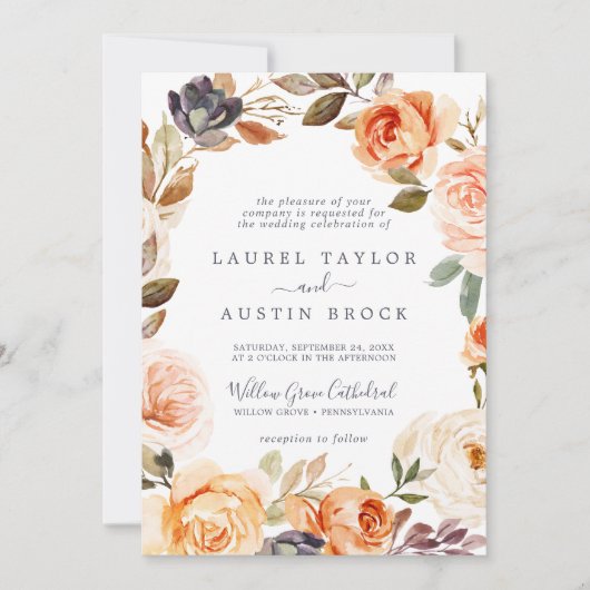 Rustic Earth Florals feierliche Hochzeit Einladung (Vorderseite)