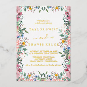 Rustic Earth Florals Gold Foil All-in-One Hochzeit Folieneinladung