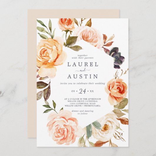 Rustic Earth Florals Lässige Hochzeit Einladung (Vorne/Hinten)