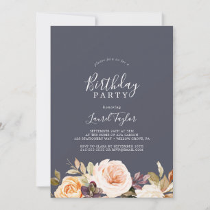 Rustic Earth Florals   Lila Geburtstagspartei Einladung