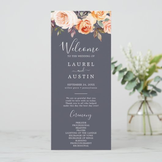 Rustic Earth Florals | Lila Hochzeitsprogramm Programm (Stehend Vorderseite)