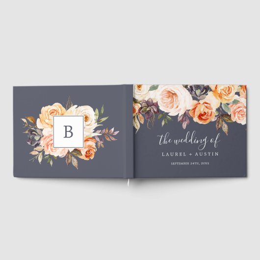 Rustic Earth Florals Lila Monogramm Back Wedding Gästebuch (Voll)