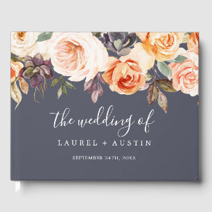 Rustic Earth Florals Lila Monogramm Back Wedding Gästebuch