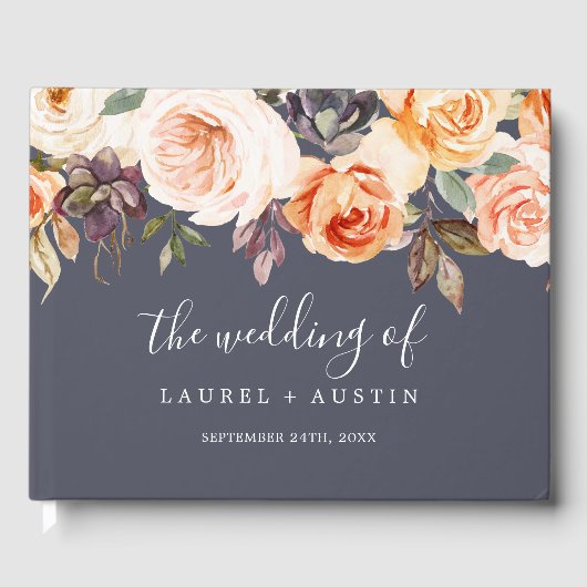 Rustic Earth Florals Lila Monogramm Back Wedding Gästebuch (Vorderseite)