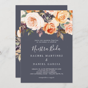 Rustic Earth Florals Lila Spanisch Nuestra Boda Einladung