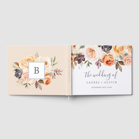 Rustic Earth Florals Monogram Back Wedding Gästebuch (Voll)