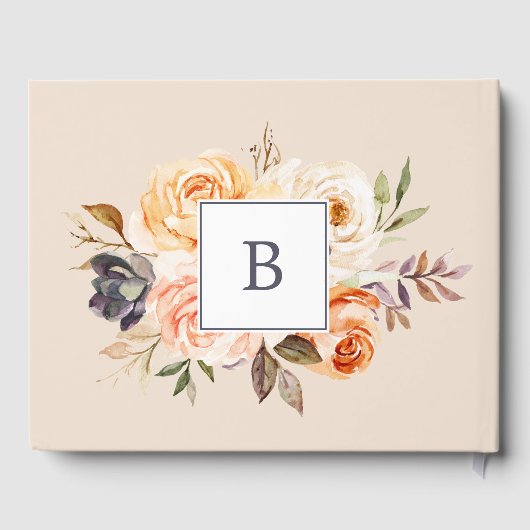 Rustic Earth Florals Monogram Back Wedding Gästebuch (Rückseite)