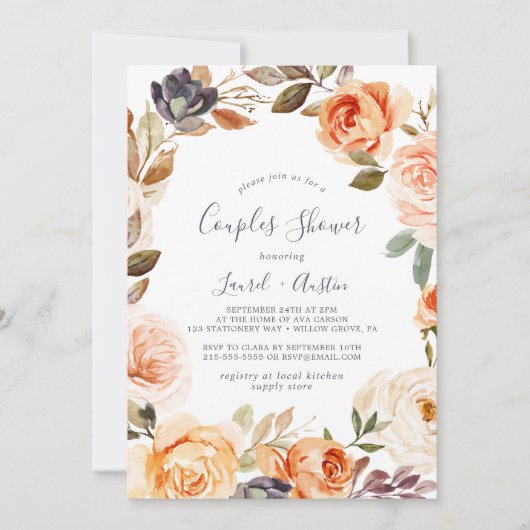 Rustic Earth Florals Paare Dusche Einladung (Vorderseite)