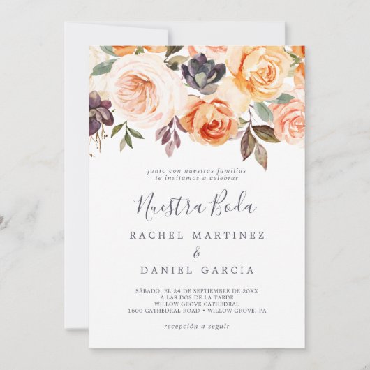 Rustic Earth Florals Spanish Nuestra Boda Einladung (Vorderseite)