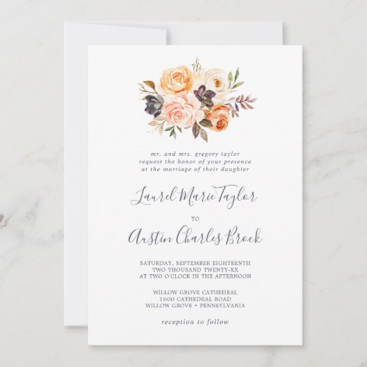 Rustic Earth Florals Traditionelle Hochzeit Einladung (Vorderseite)