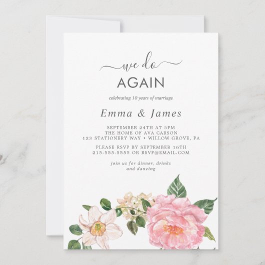 Rustic Earth Florals "We Do Again" Erneuerbare Einladung (Vorderseite)