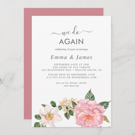 Rustic Earth Florals "We Do Again" Erneuerbare Einladung (Vorne/Hinten)