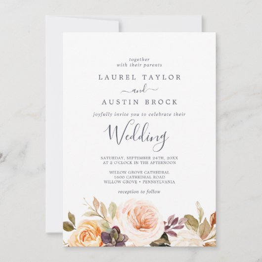 Rustic Earth Florals Wedding Einladung (Vorderseite)
