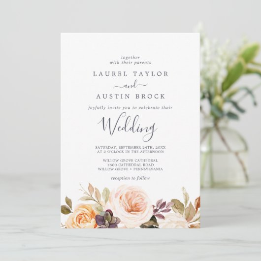 Rustic Earth Florals Wedding Einladung (Stehend Vorderseite)