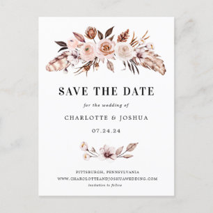 Rustic Earth-tone Boho Save the Date Einladung Postkarte