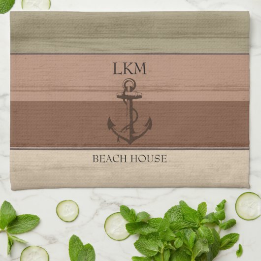 Rustic Earth Tones Wood Nautical - Monogram Geschirrtuch (Gefaltet)
