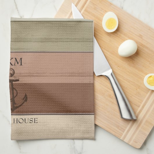 Rustic Earth Tones Wood Nautical - Monogram Geschirrtuch (Viertel Falte)
