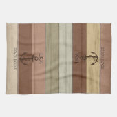 Rustic Earth Tones Wood Nautical - Monogram Geschirrtuch (Horizontal)