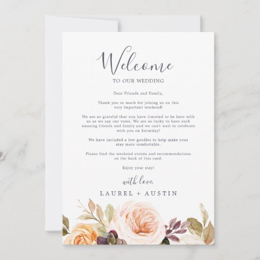 Rustic Earth Wedding Welcome Letter & Itinerary (Vorderseite)