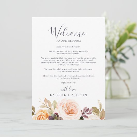 Rustic Earth Wedding Welcome Letter & Itinerary (Stehend Vorderseite)