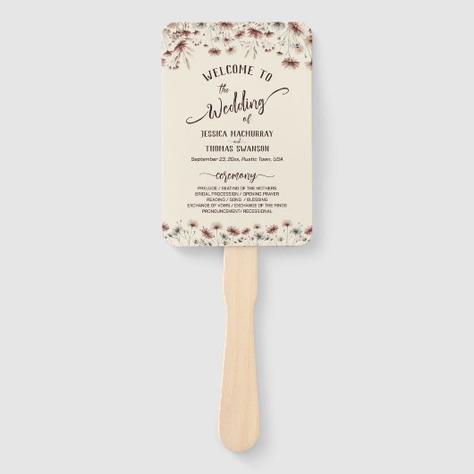 Rustic Earthtone Boho Wildblumen Hochzeitsprogramm Fächer (Vorderseite)