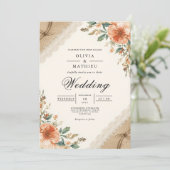 Rustic Earthy Bloom Blüh Wedding Einladung (Stehend Vorderseite)