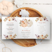 Rustic Earthy Dusty Peach Floral Pumpkin Wedding Dreifach Gefaltete Einladung