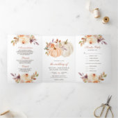 Rustic Earthy Dusty Peach Floral Pumpkin Wedding Dreifach Gefaltete Einladung (Innenseite)