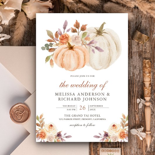 Rustic Earthy Dusty Peach Floral Pumpkin Wedding Einladung