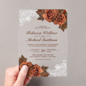 Rustic Earthy Dusty Terracotta Rose Lace Wedding Acryleinladungen (Insitu (Handheld))
