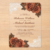 Rustic Earthy Dusty Terracotta Rose Lace Wedding Acryleinladungen (Vorderseite)