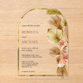 Rustic Earthy Floral Arch Dried Boho Palm Wedding Acryleinladungen (Vorderseite)