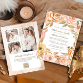 Rustic Earthy Floral Fall Foto QR Code Wedding Einladung