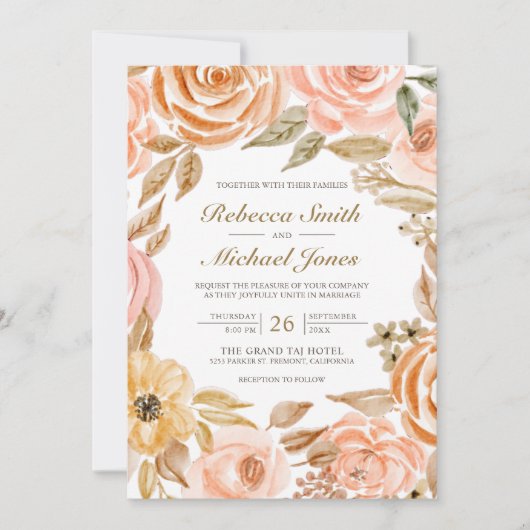Rustic Earthy Floral Fall Foto QR Code Wedding Einladung (Vorderseite)