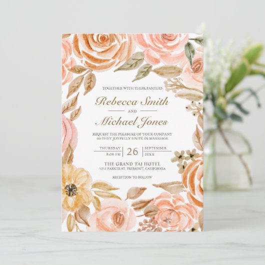 Rustic Earthy Floral Fall Foto QR Code Wedding Einladung (Stehend Vorderseite)