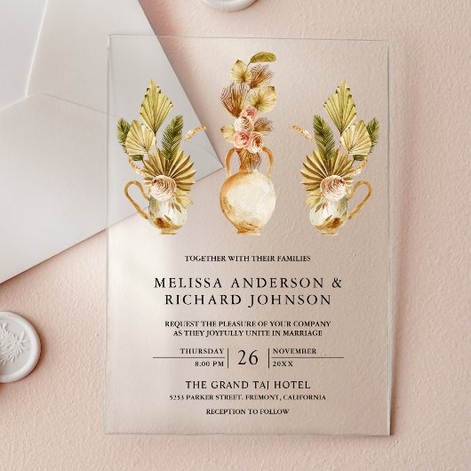 Rustic Earthy Floral Pots Dried Boho Palm Wedding Acryleinladungen