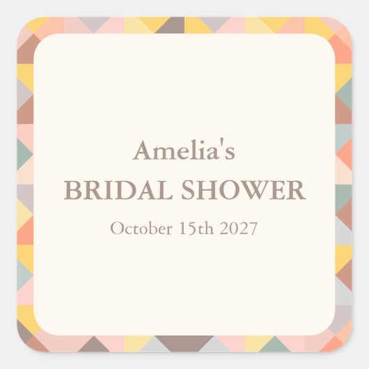 Rustic Earthy Geometric Custom Name Bridal Shower Quadratischer Aufkleber (Vorderseite)