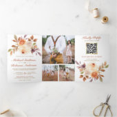 Rustic Earthy Ivory Floral Foto QR Code Wedding Dreifach Gefaltete Einladung (Innenseite)