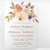 Rustic Earthy Ivory Floral Foto QR Code Wedding Dreifach Gefaltete Einladung (Innen Erste Seite)