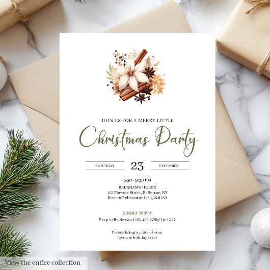 Rustic Earthy Olive Ivory Christmas Party Invite Einladung